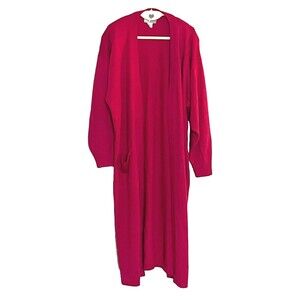 Y2K Long Cardigan Sweater Sz 18 20 Berry Red Pink Pockets JP Collections Duster
